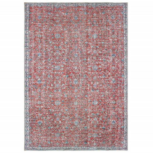 8' X 11' Red And Blue Oriental Power Loom Stain Resistant Area Rug