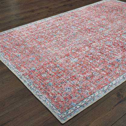 8' X 11' Red And Blue Oriental Power Loom Stain Resistant Area Rug