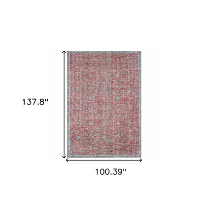 8' X 11' Red And Blue Oriental Power Loom Stain Resistant Area Rug