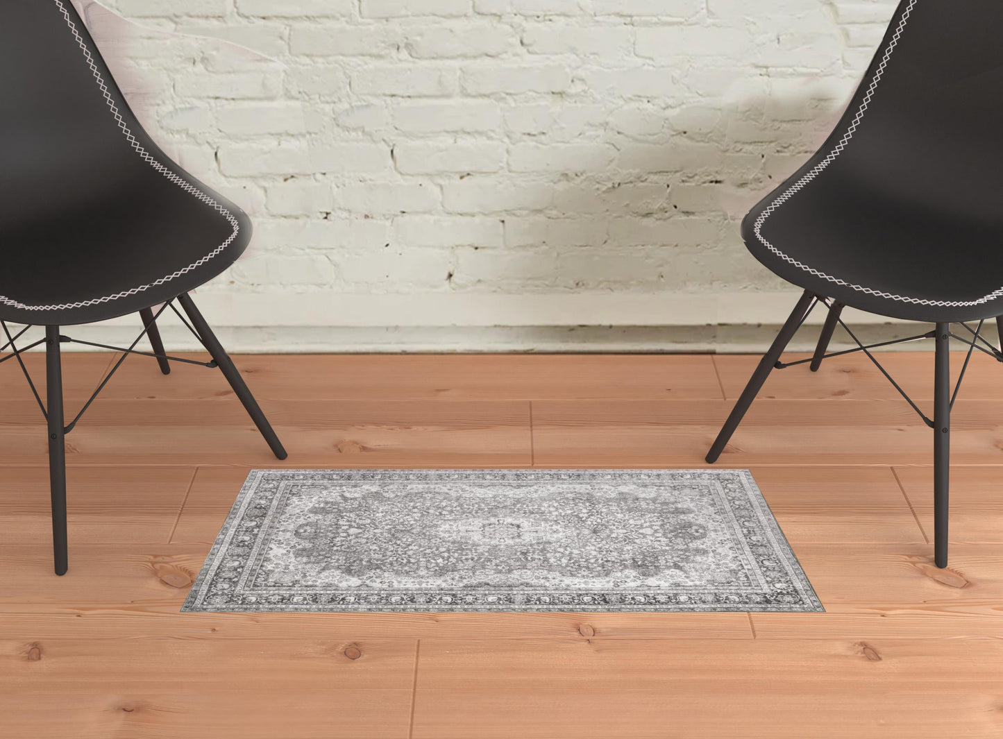 2' X 3' Grey Oriental Power Loom Stain Resistant Area Rug