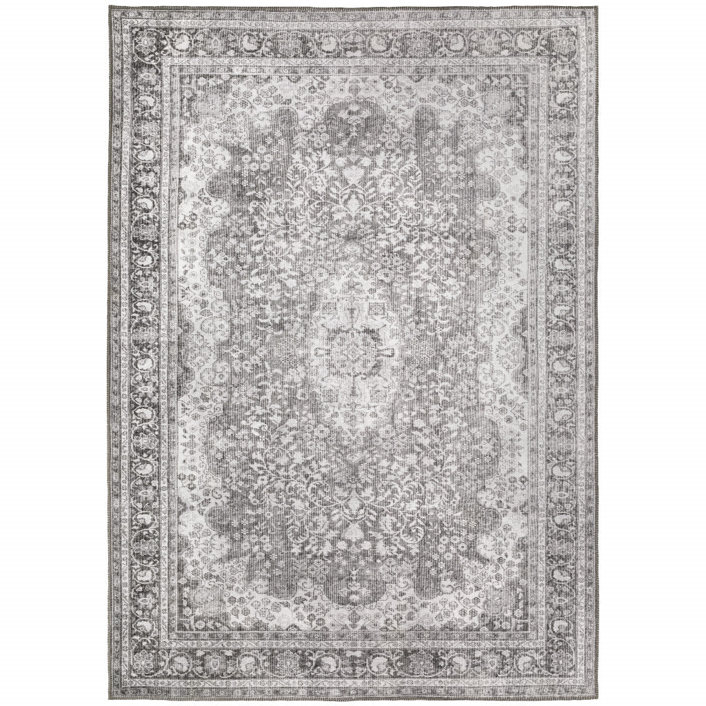 2' X 3' Grey Oriental Power Loom Stain Resistant Area Rug