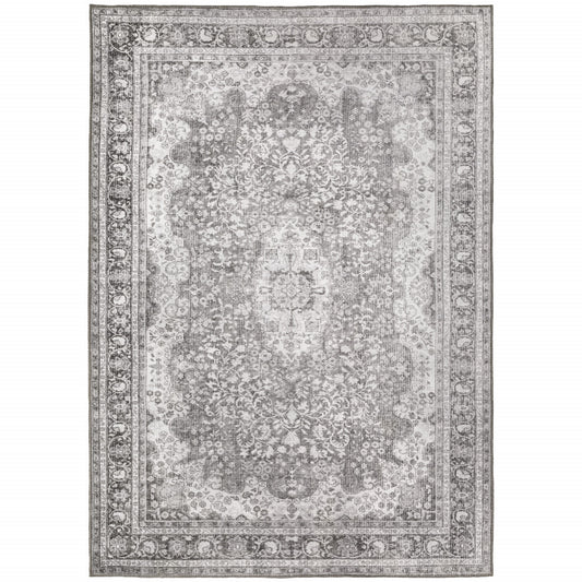 2' X 3' Grey Oriental Power Loom Stain Resistant Area Rug