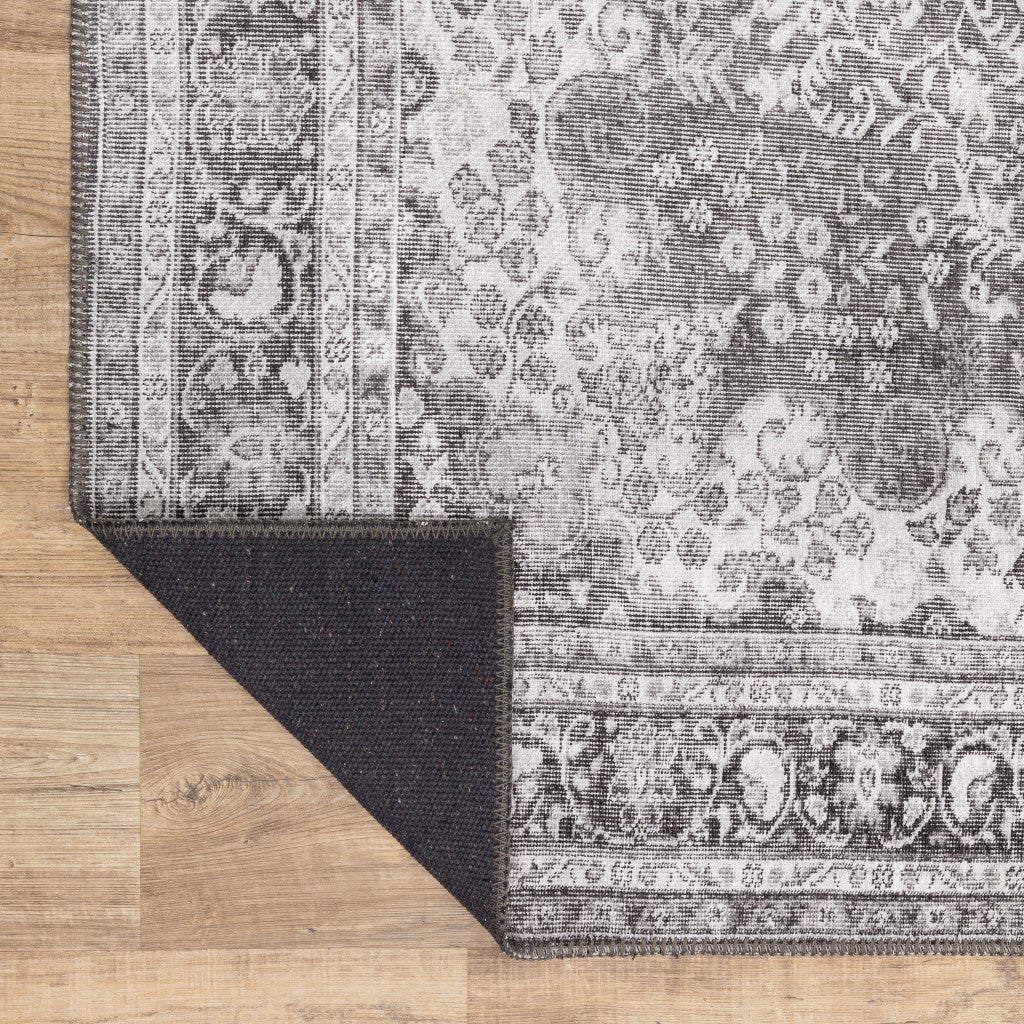 2' X 3' Grey Oriental Power Loom Stain Resistant Area Rug