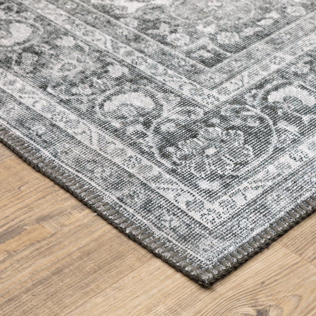 4' X 6' Grey Oriental Power Loom Stain Resistant Area Rug