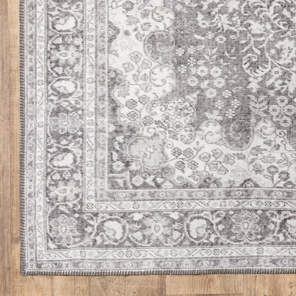 9' X 12' Grey Oriental Power Loom Stain Resistant Area Rug