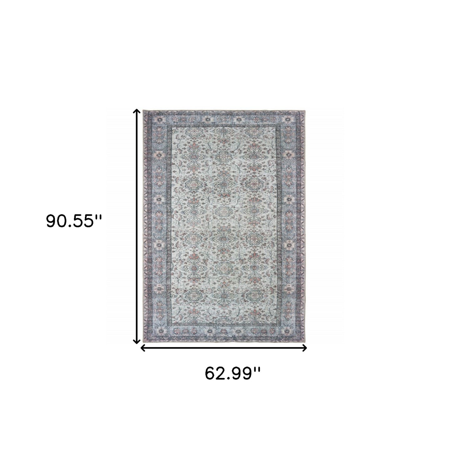 5' X 8' Ivory And Blue Oriental Power Loom Stain Resistant Area Rug