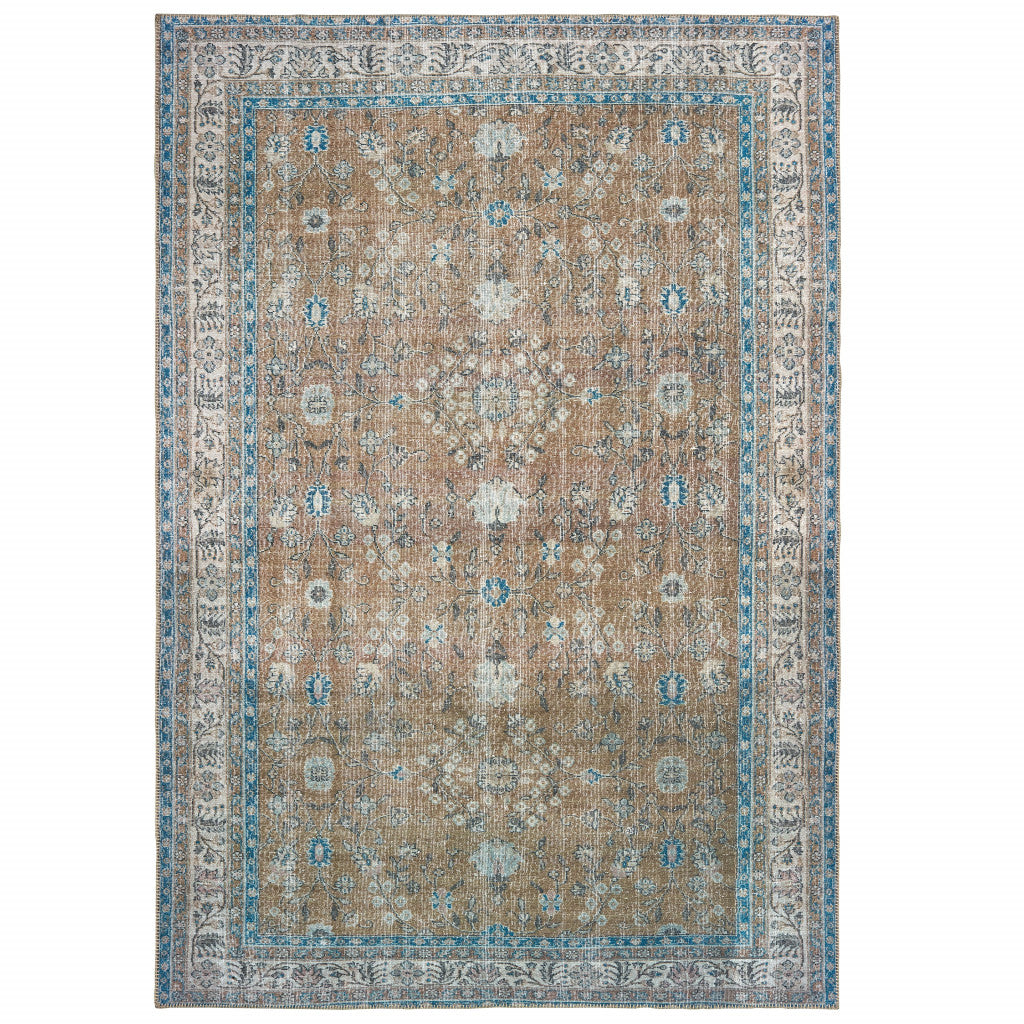 2' X 3' Gold And Grey Oriental Power Loom Stain Resistant Area Rug