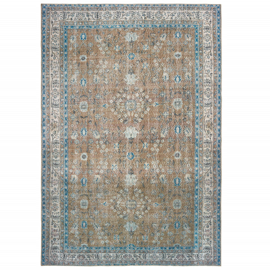 4' X 6' Gold And Grey Oriental Power Loom Stain Resistant Area Rug