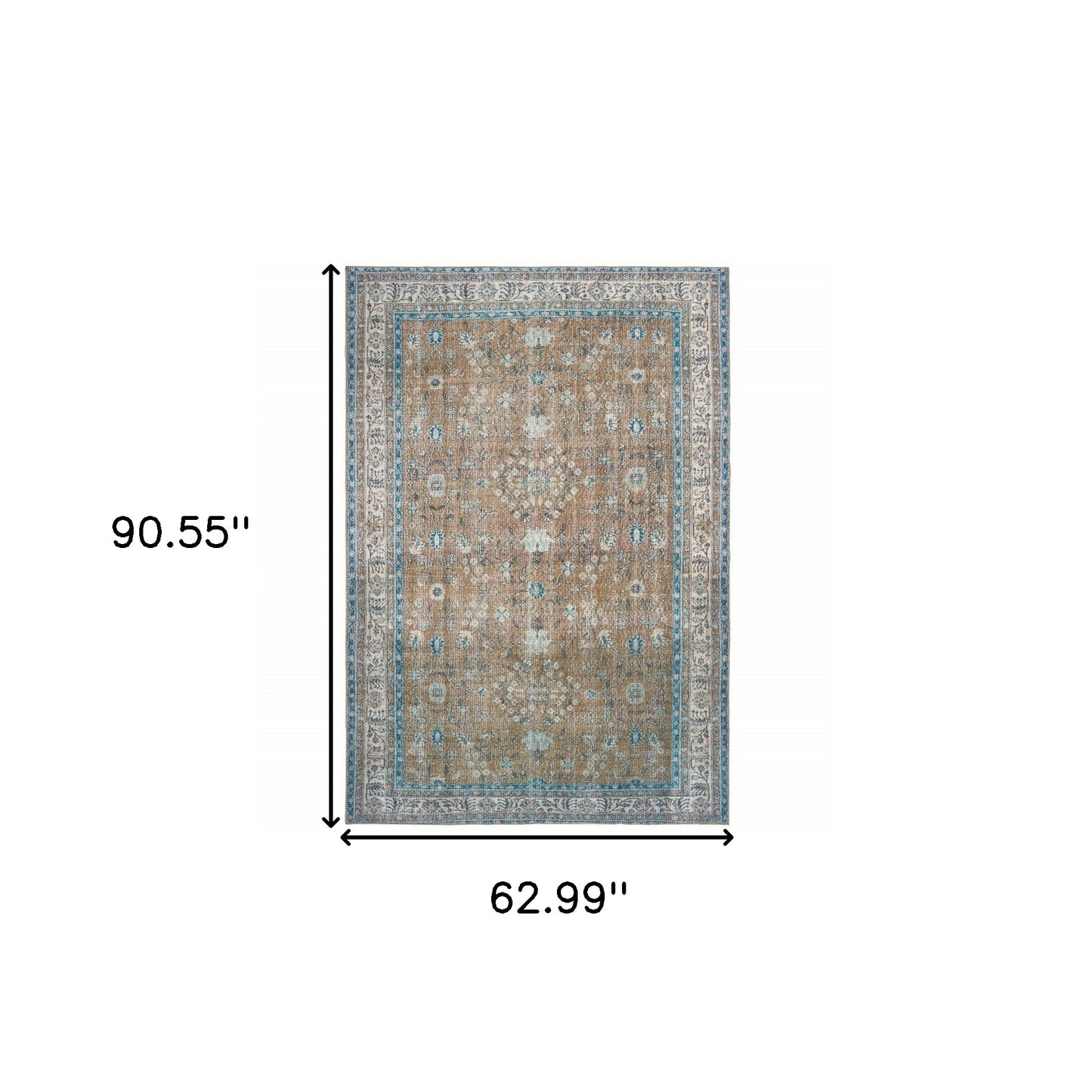 5' X 8' Gold And Grey Oriental Power Loom Stain Resistant Area Rug