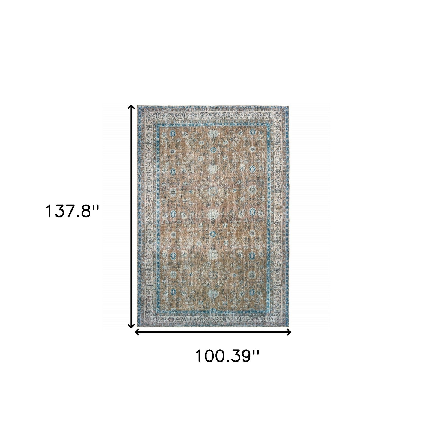 8' X 11' Gold And Grey Oriental Power Loom Stain Resistant Area Rug