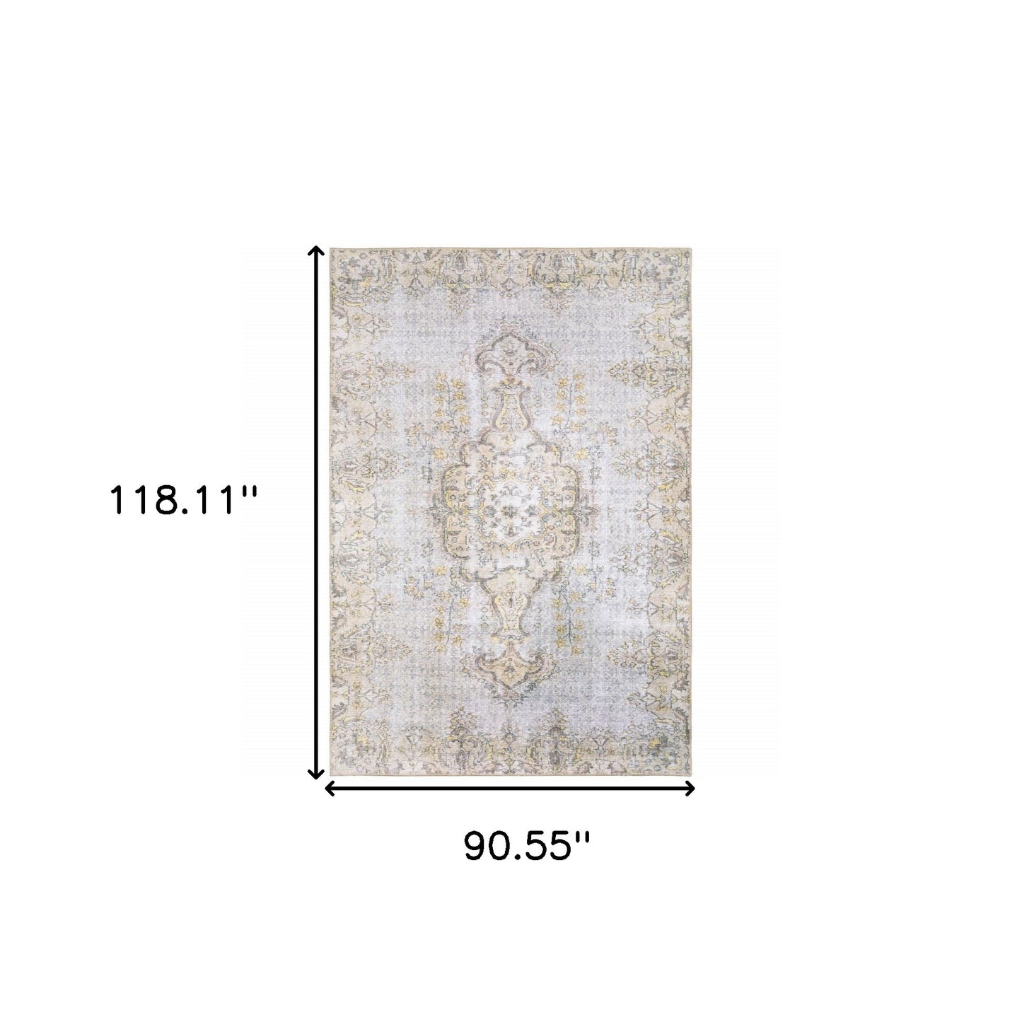 8' X 10' Grey And Gold Oriental Power Loom Stain Resistant Area Rug