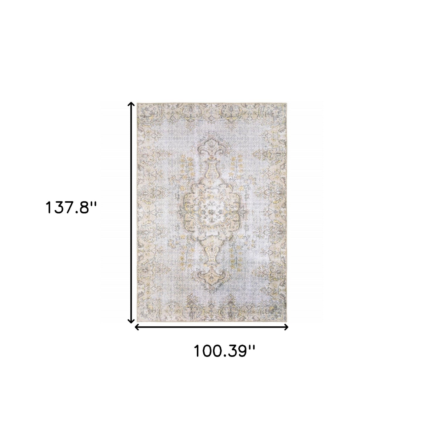 8' X 11' Grey And Gold Oriental Power Loom Stain Resistant Area Rug