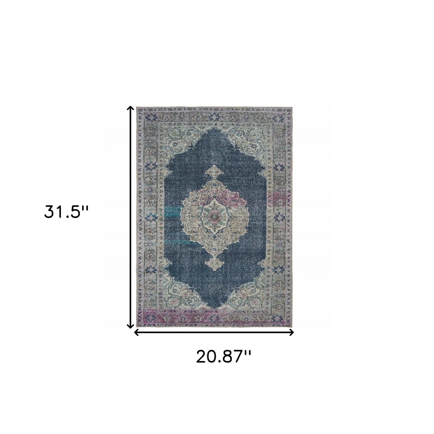 2' X 3' Blue And Grey Oriental Power Loom Stain Resistant Area Rug