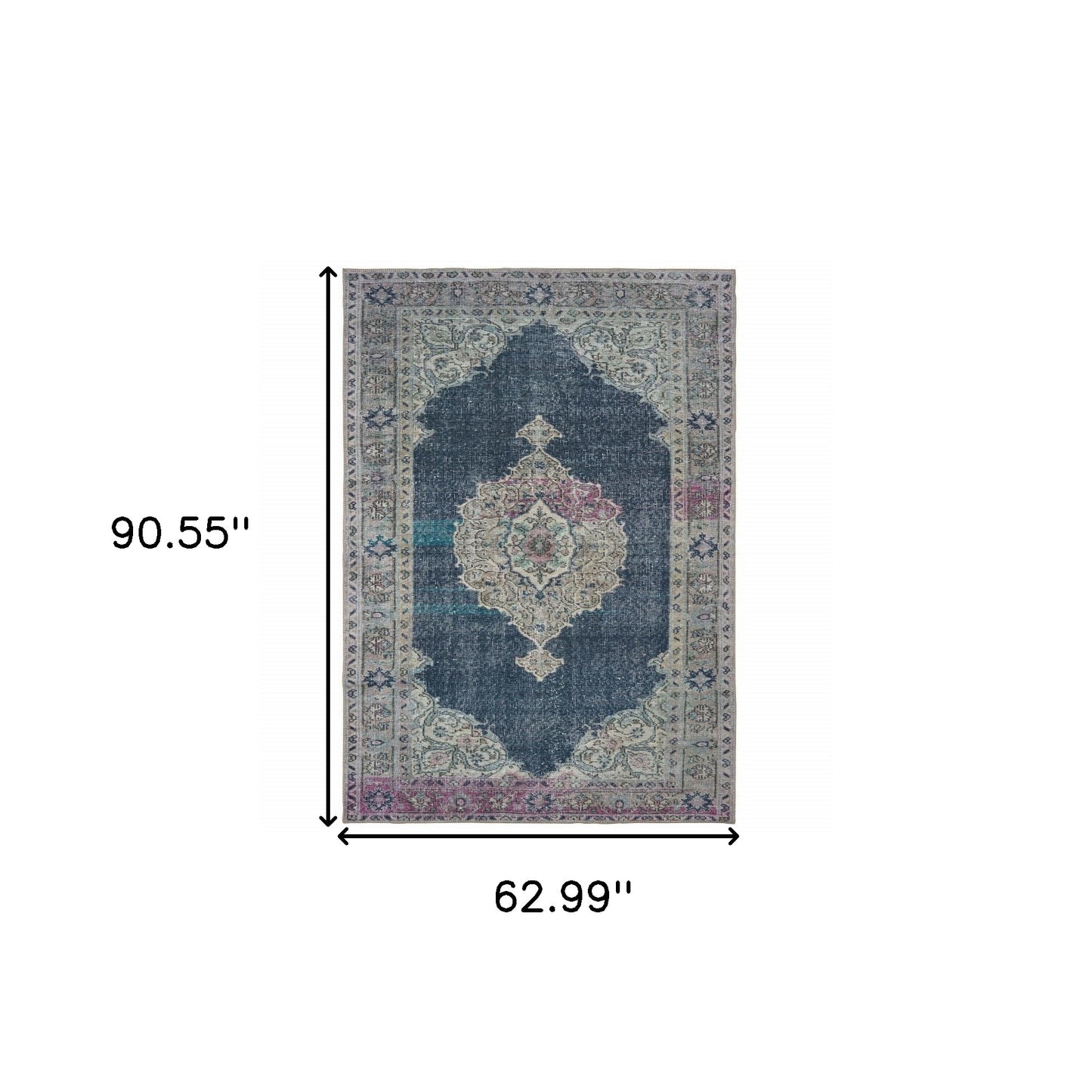 5' X 8' Blue And Grey Oriental Power Loom Stain Resistant Area Rug