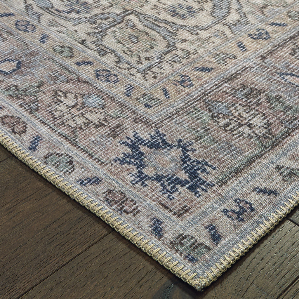 8' X 11' Blue And Grey Oriental Power Loom Stain Resistant Area Rug