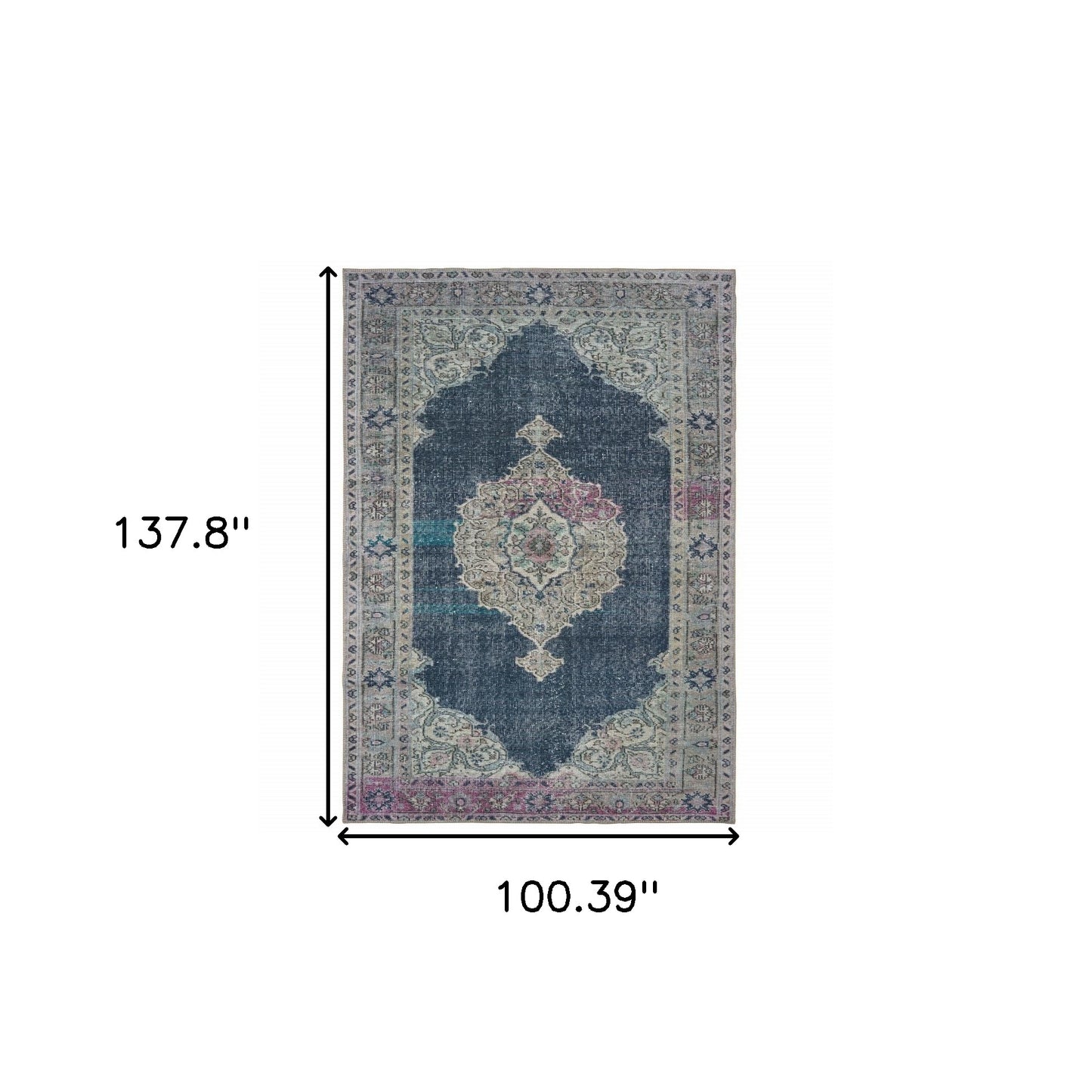 8' X 11' Blue And Grey Oriental Power Loom Stain Resistant Area Rug