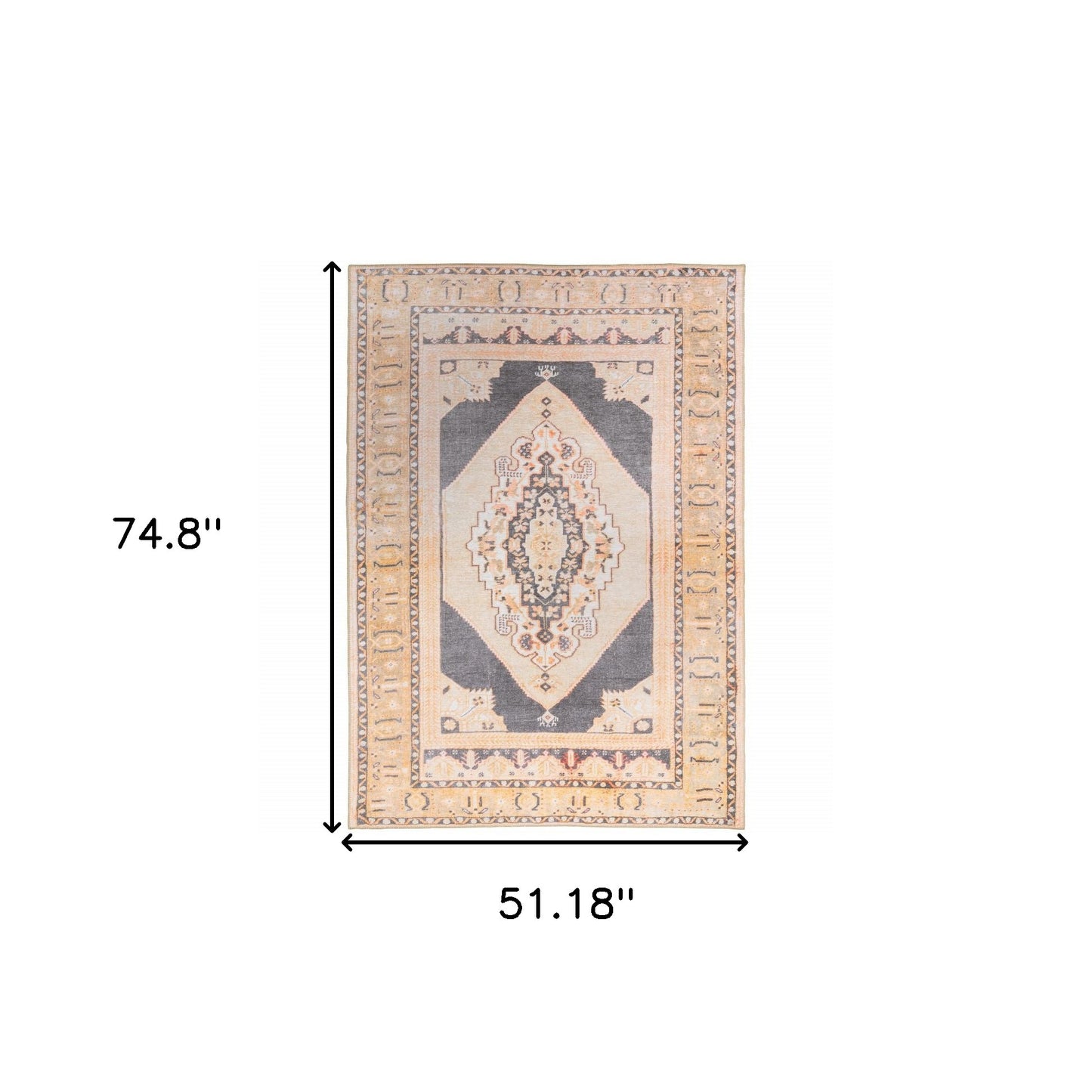 4' X 6' Grey And Gold Oriental Power Loom Stain Resistant Area Rug