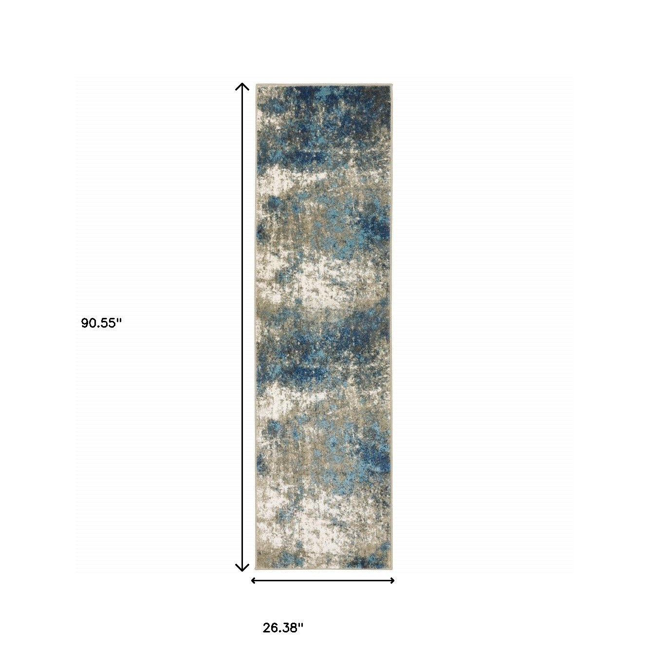 2' X 8' Blue Grey And Beige Abstract Power Loom Stain Resistant Runner Rug