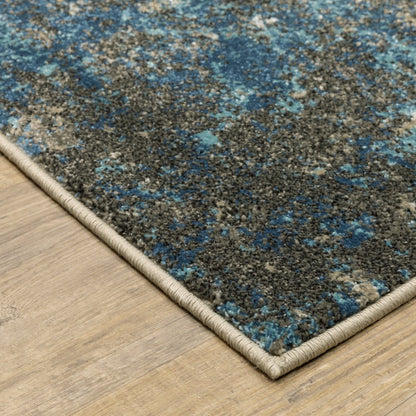 4' X 6' Blue Grey And Beige Abstract Power Loom Stain Resistant Area Rug