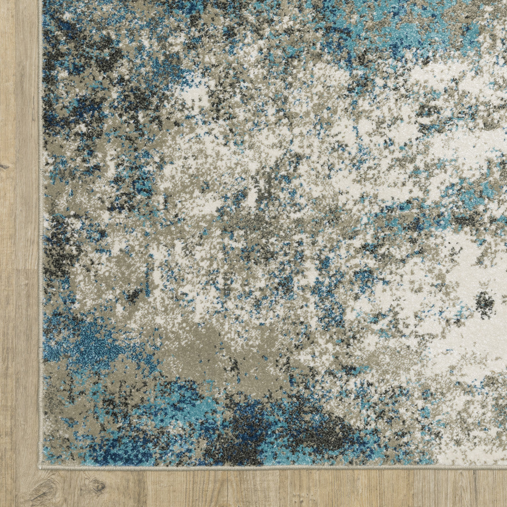 4' X 6' Blue Grey And Beige Abstract Power Loom Stain Resistant Area Rug
