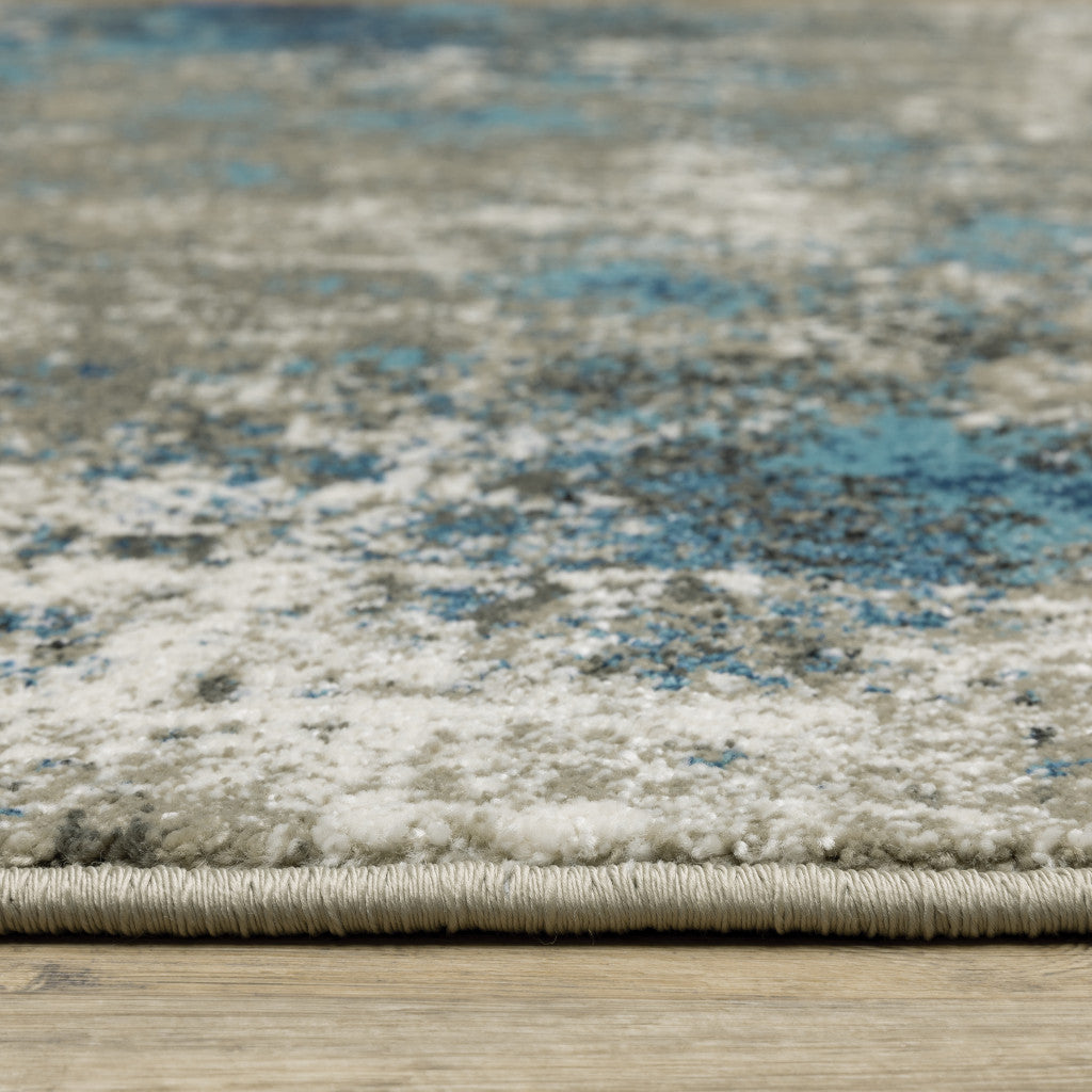 8' X 10' Blue Grey And Beige Abstract Power Loom Stain Resistant Area Rug