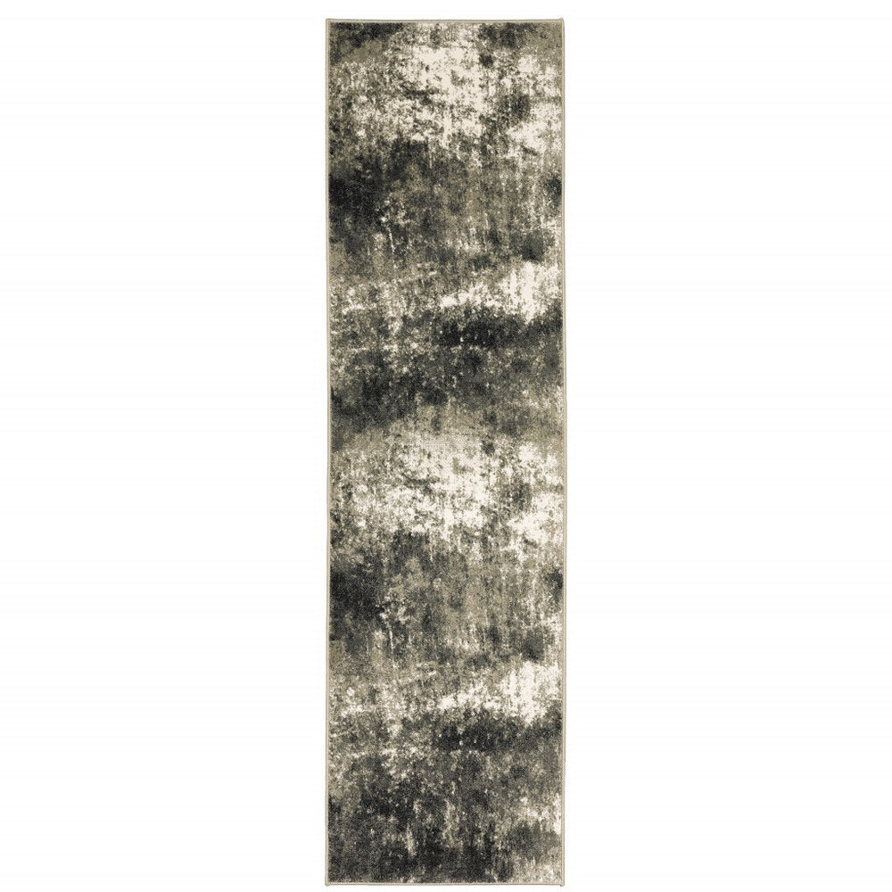 2' X 8' Charcoal Grey And Beige Abstract Power Loom Stain Resistant Runner Rug