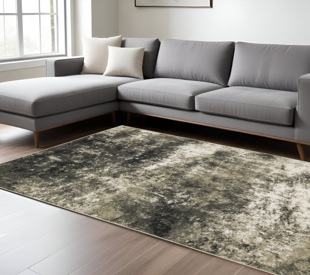7' X 9' Charcoal And Beige Abstract Area Rug