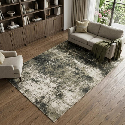 8' X 10' Charcoal And Beige Abstract Area Rug