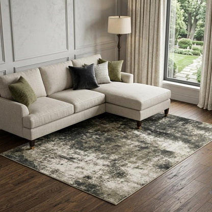 8' X 10' Charcoal And Beige Abstract Area Rug