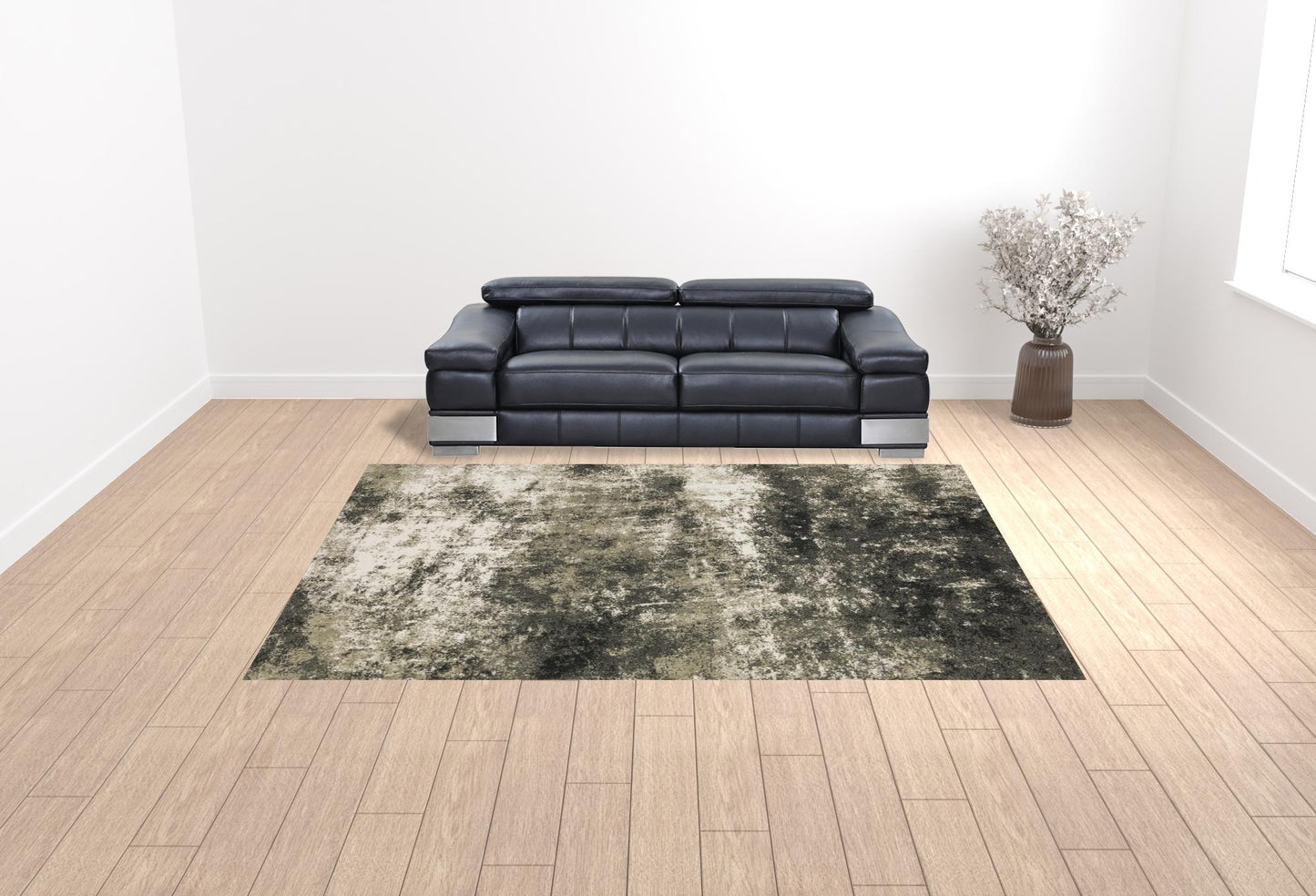 10' X 13' Charcoal Grey And Beige Abstract Power Loom Stain Resistant Area Rug