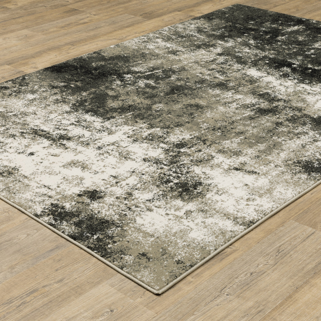 10' X 13' Charcoal Grey And Beige Abstract Power Loom Stain Resistant Area Rug