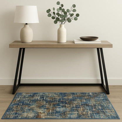 4' X 6' Blue Teal Gold Rust And Beige Abstract Power Loom Stain Resistant Area Rug