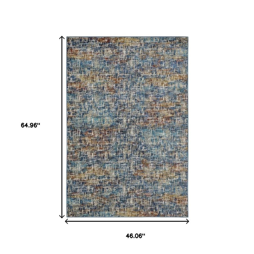4' X 6' Blue Teal Gold Rust And Beige Abstract Power Loom Stain Resistant Area Rug