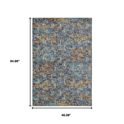 4' X 6' Blue Teal Gold Rust And Beige Abstract Power Loom Stain Resistant Area Rug