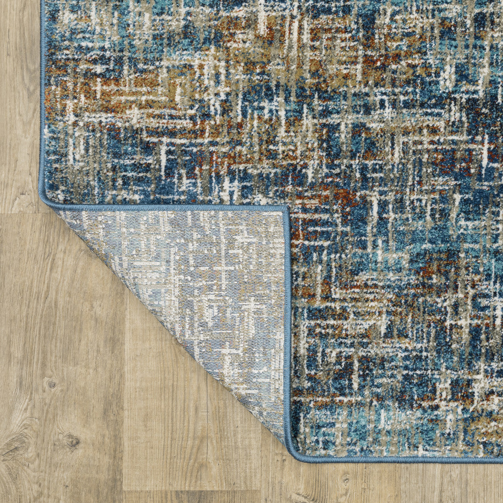 4' X 6' Blue Teal Gold Rust And Beige Abstract Power Loom Stain Resistant Area Rug