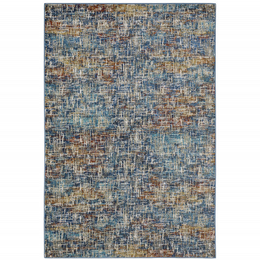 6' X 9' Blue Teal Gold Rust And Beige Abstract Power Loom Stain Resistant Area Rug