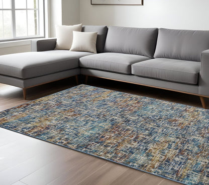 7' X 9' Blue And Beige Abstract Area Rug
