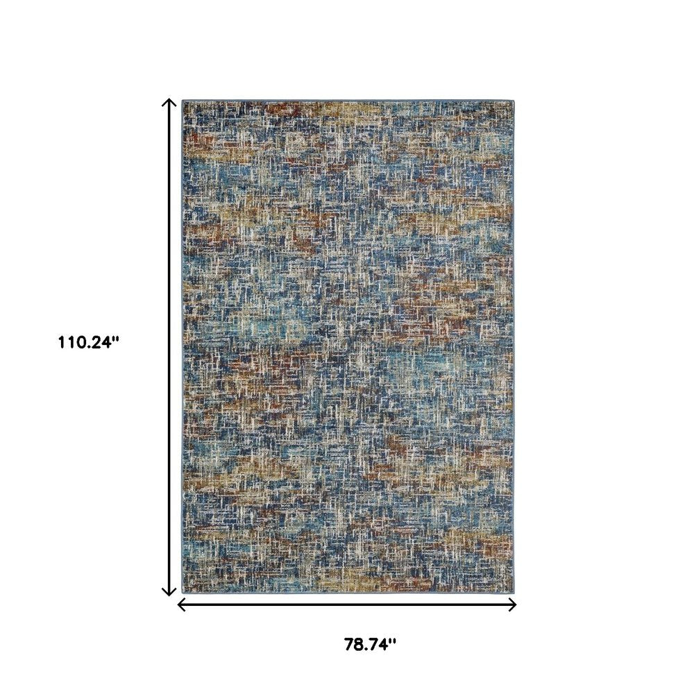 7' X 9' Blue And Beige Abstract Area Rug