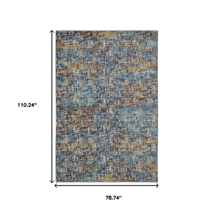 7' X 9' Blue And Beige Abstract Area Rug