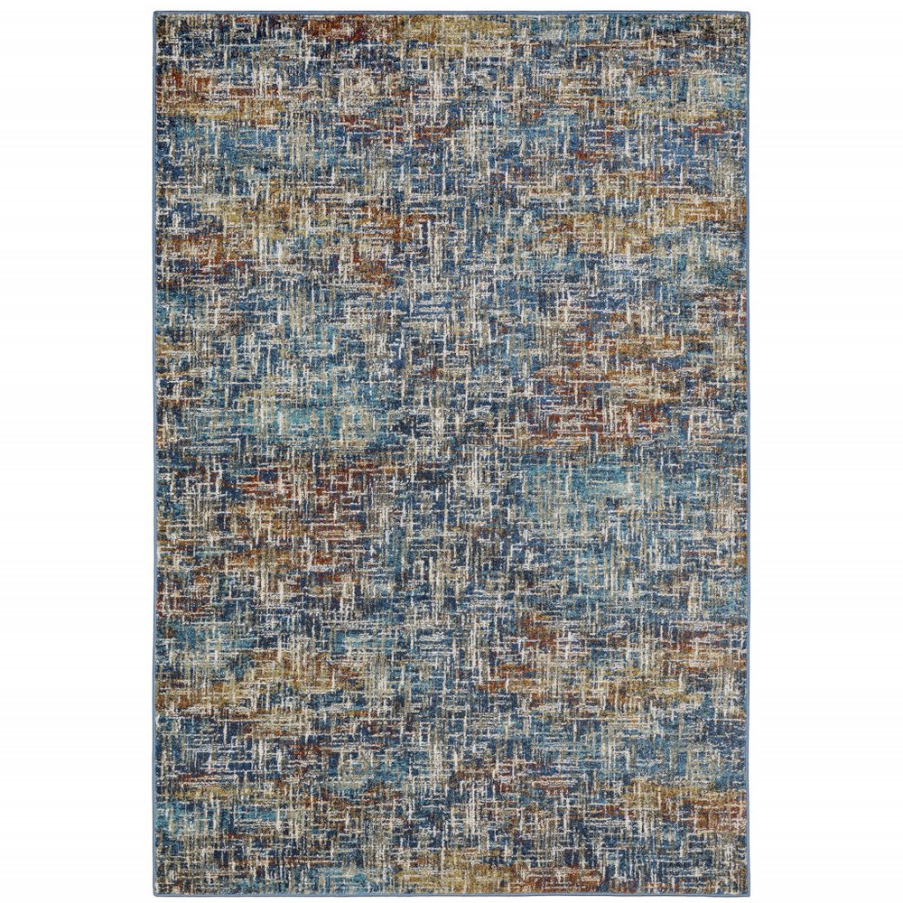 7' X 9' Blue And Beige Abstract Area Rug