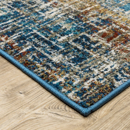7' X 9' Blue And Beige Abstract Area Rug