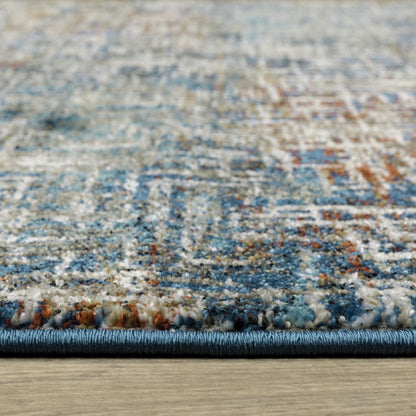 7' X 9' Blue And Beige Abstract Area Rug