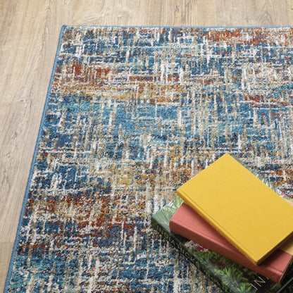 7' X 9' Blue And Beige Abstract Area Rug