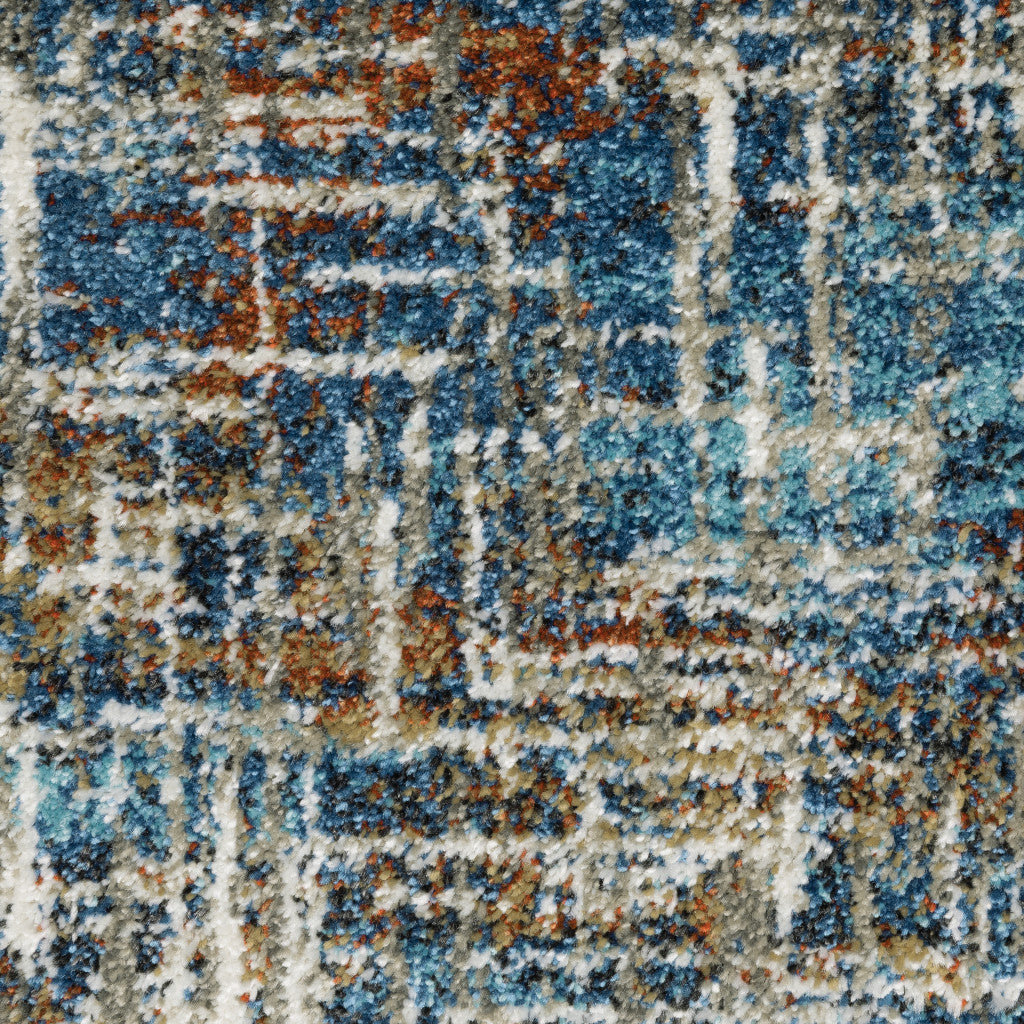 6' X 9' Blue Teal Gold Rust And Beige Abstract Power Loom Stain Resistant Area Rug