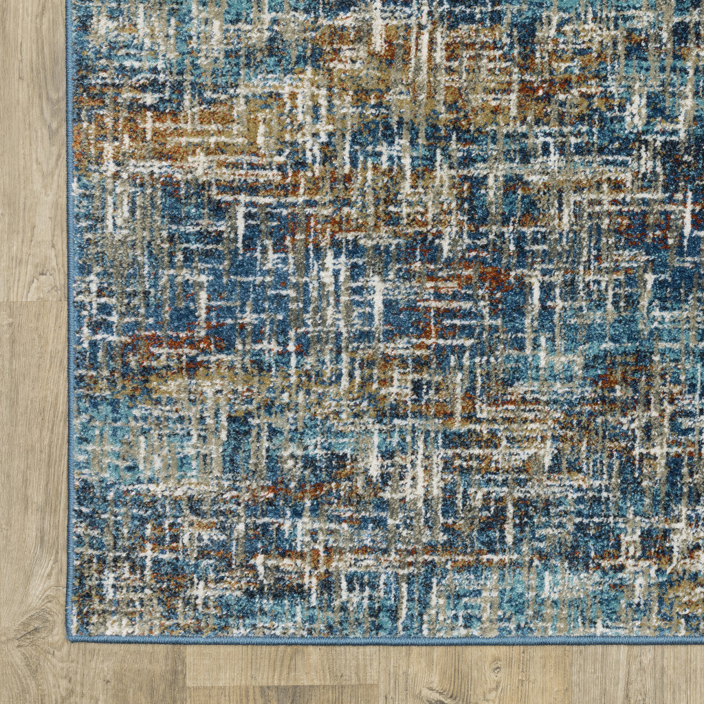 6' X 9' Blue Teal Gold Rust And Beige Abstract Power Loom Stain Resistant Area Rug