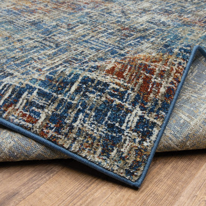 7' X 9' Blue And Beige Abstract Area Rug
