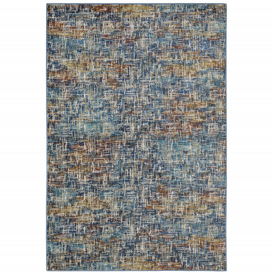 8' X 10' Blue Teal Gold Rust And Beige Abstract Power Loom Stain Resistant Area Rug