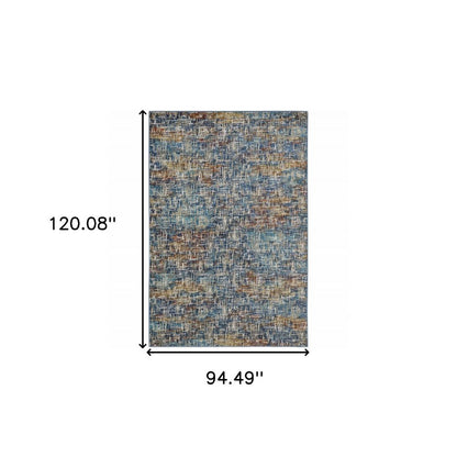 8' X 10' Blue Teal Gold Rust And Beige Abstract Power Loom Stain Resistant Area Rug