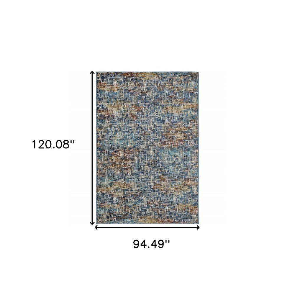 8' X 10' Blue Teal Gold Rust And Beige Abstract Power Loom Stain Resistant Area Rug