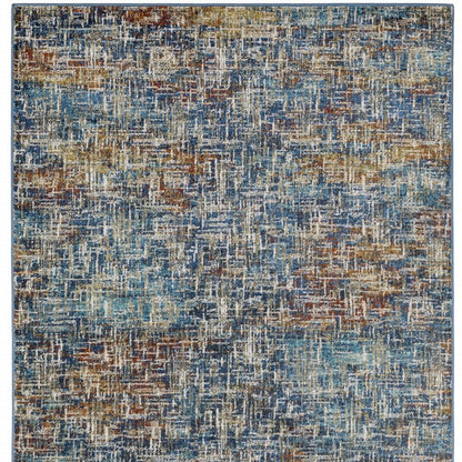 8' X 10' Blue Teal Gold Rust And Beige Abstract Power Loom Stain Resistant Area Rug